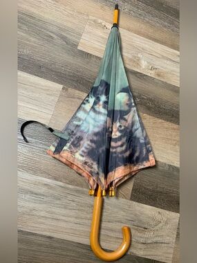 Green Cat Print Umbrella